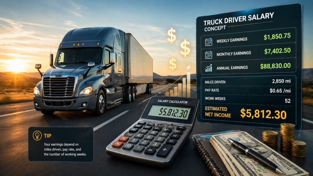 truck driver salary calculator example with earnings breakdown
