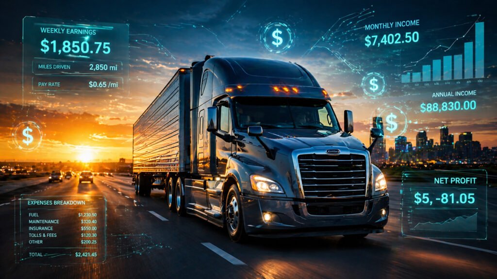 truck driver salary and earnings concept with dollar symbols